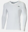 アンダーアーマー｜UNDER ARMOUR メンズ ゴルフ UA ヒートギア フィッティド ロングスリーブ Vネック シャツ UA HEATGEAR FITTED LONG SLEEVE V-NECK SHIRT(XXLサイズ/White×Black ) 1371673