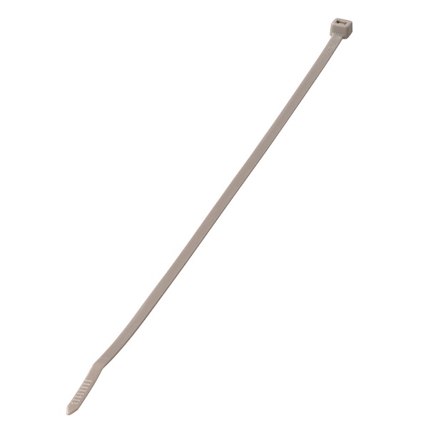【 特 長 】 ● 屋内外で使用できます 【 仕 様 】 ■ 最大結束径：76mm ■ ループ引張強度：22.6kgf ■ 難燃性（主原料）：UL94V-2 ■ 使用温度範囲：-40℃?85℃ ■ RoHS適合品 ■ サイズ：全長300mm×幅4.8mm ■ 材質：66ナイロン（耐候性グレード） 【ご注意】 ※ 使用温度範囲は結束後のめやすです ※ ナイロンは低温乾燥下では脆くなり折れやすくなる性質があります ※ 冬季の施工前には、室温に戻してからご使用ください ※ 低温下ではゆっくり締め付けてください ※ 本品は調湿処理を施していますが、開封後の乾燥に注意し早めにご使用ください