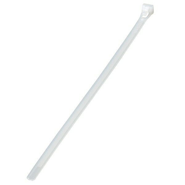 【 特 長 】 ● 手軽にはずして繰り返し使用できる ● 屋内用 【 仕 様 】 ■ 結束径：7?80mm ■ ループ引張強度：222N/22.6kgf ■ 難燃性（主原料）：UL94V-2 ■ 使用温度範囲：-40℃?85℃ ■ RoHS適合品 ■ サイズ：全長300mm×幅7.6mm ■ 材質：PA66/ナイロン66 ■ 最低設置温度：-20℃ 【ご注意】 ※ 使用温度範囲は結束後のめやすです ※ ナイロンは低温乾燥下では脆くなり折れやすくなる性質があります ※ 冬季の施工前には、室温に戻してからご使用ください ※ 低温下ではゆっくり締め付けてください ※ 本品は調湿処理を施していますが、開封後の乾燥に注意し早めにご使用ください