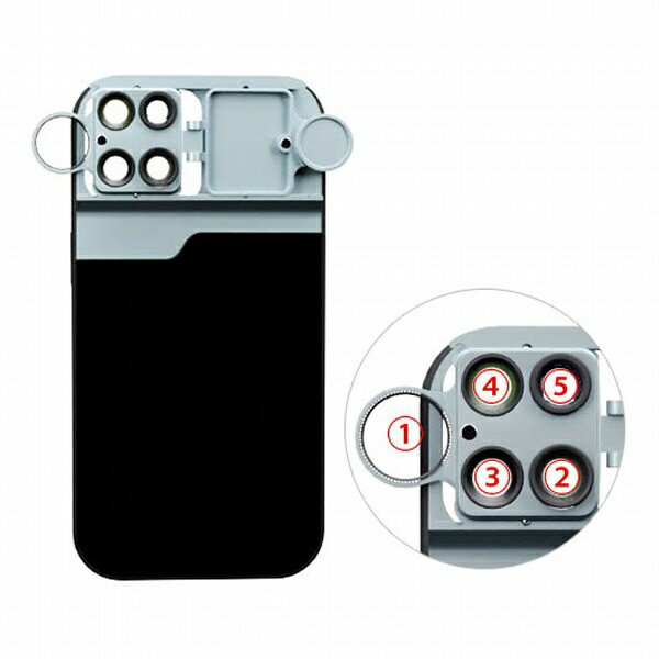 エアリア iPhone用スライド型マルチレンズ iPhone13Pro専用 [偏光フィルタ/魚眼レンズ/10倍マクロレンズ/20倍マクロレンズ/2倍望遠レンズ] MS-iP13PMLENS グレー MS-iP13PMLENS
