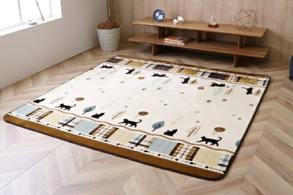 イケヒコ｜IKEHIKO 猫柄ホットカーペットカバー アルク（180×180cm/ベージュ） [180×180]