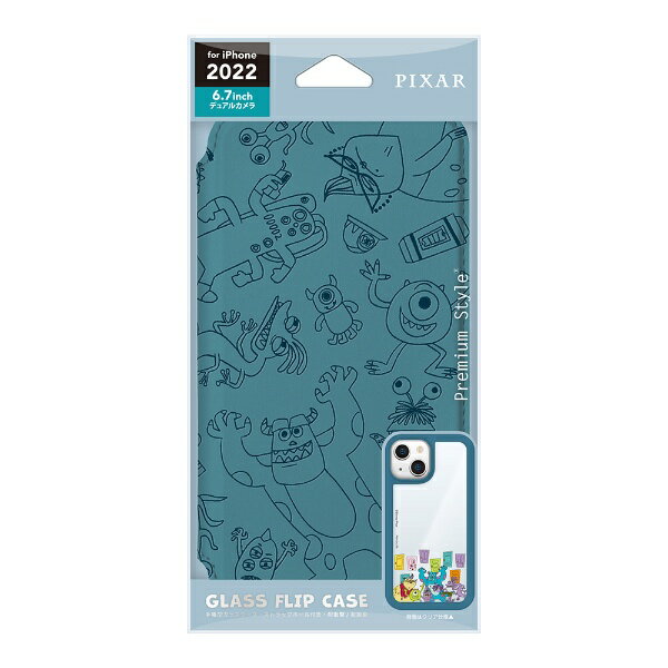 PGA｜ピージーエー iPhone 14 Plus (6.7インチ) ガラスフリップケース モンスターズ・インク Premium Style PG-DGF22R04MOI