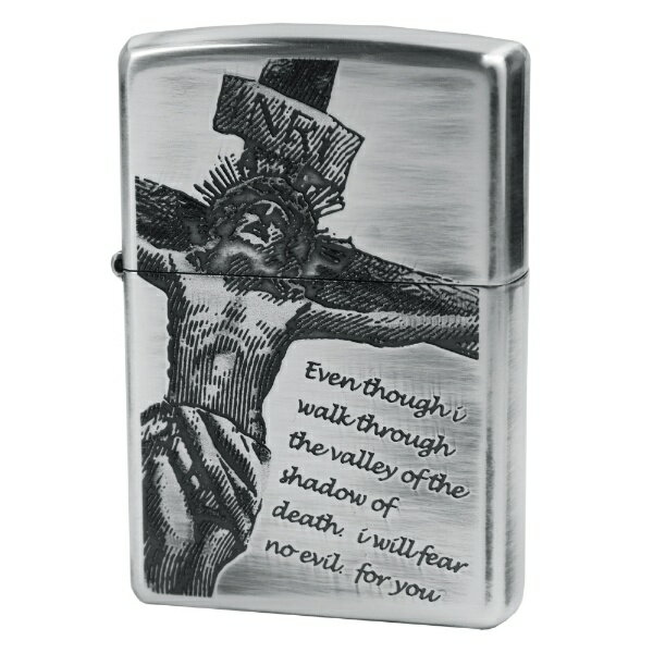 繊細なエッチングとプリントでデザインされた神々しいキリスト。聖書の一説が綴られた神聖なZIPPOライター。