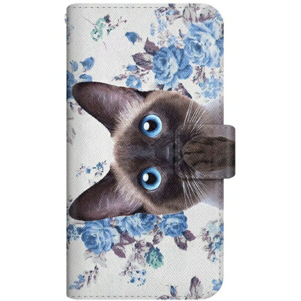 CaseMarket｜ケースマーケット NYAGO A104SH スリム手帳型ケース NYAGO ノート キュート 肉球をペロペロするにゃ～。 - シャムちゃん サマー フラワー だにゃ～。 NYAGO ブルー A104SH-BNG2S2728-78