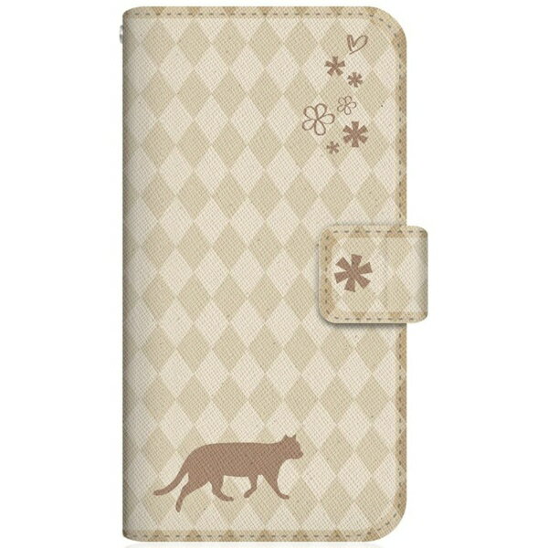 CaseMarket｜ケースマーケット NYAGO SC-42A スリム手帳型ケース NYAGO ノート フレンチ フラワー ダイアリー キャット シルエット ダイヤ柄 & てくてくお散歩だにゃん クリーム SC-42A-BNG2S2462-78