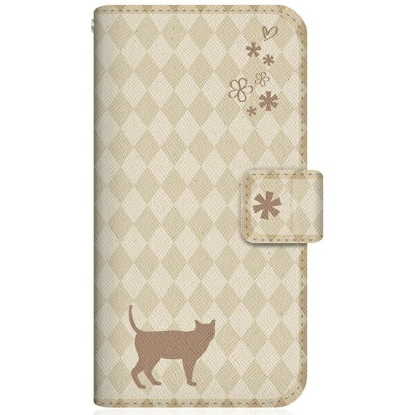 CaseMarket｜ケースマーケット NYAGO SCG07 スリム手帳型ケース NYAGO ノート フレンチ フラワー ダイアリー キャット シルエット ダイヤ柄 & なんだにゃ？ クリーム SCG07-BNG2S2454-78