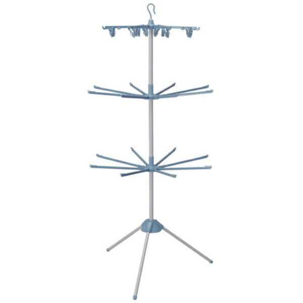 ■省スぺースでもしっかり干せる室内物干しです。■組み立てが簡単です。■ピンチハンガー部分は取り外し可能です。【仕様】・室内物干しパラソル3段　ブルー【材質／仕上】・塩化ビニル被覆鋼管、ポリプロピレン