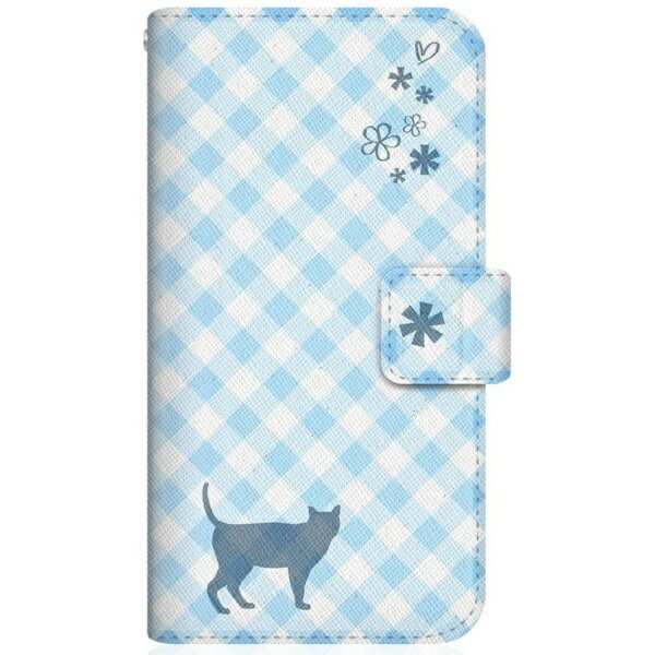 CaseMarket｜ケースマーケット NYAGO F-51A スリム手帳型ケース NYAGO ノート サマー フラワー ダイアリー キャット シルエット - ブルー チェッククロス柄 & なんだにゃ？ F-51A-BNG2S2671-78