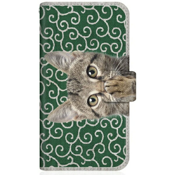 CaseMarket｜ケースマーケット NYAGO SM-G9910 スリム手帳型ケース NYAGO ノート キュート 肉球をペロペロするにゃ～。 - にゃんとも 和風 だにゃ～。 唐草模様 緑 SM-G9910-BNG2S2449-78