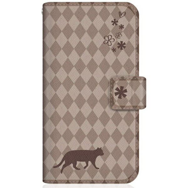 CaseMarket｜ケースマーケット NYAGO 802SO スリム手帳型ケース NYAGO ノート フレンチ フラワー ダイアリー キャット シルエット ダイヤ柄 & てくてくお散歩だにゃん チョコレート 802SO-BNG2S2463-78