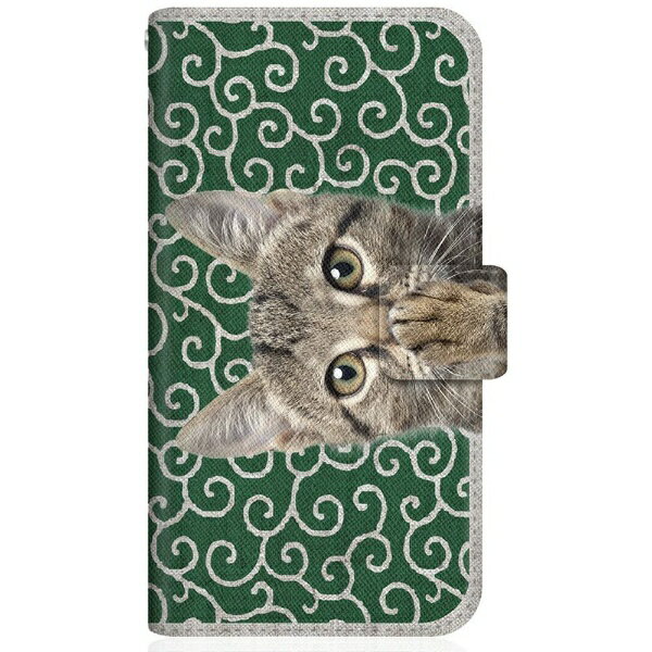 CaseMarket｜ケースマーケット NYAGO SHG04 スリム手帳型ケース NYAGO ノート キュート 肉球をペロペロするにゃ～。 - にゃんとも 和風 だにゃ～。 唐草模様 緑 SHG04-BNG2S2449-78