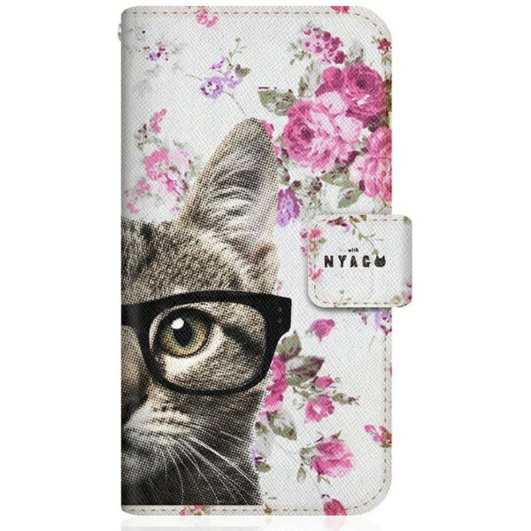 CaseMarket｜ケースマーケット NYAGO SH-M22 スリム手帳型ケース NYAGO ノート キュート メガネ フェイス キャット - サマー フラワー だにゃ～。 - ピンク SH-M22-BNG2S2725-78