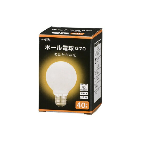 オーム電機｜OHM ELECTRIC ボール電球 E26 40W形 G70 ホワイト LB-G7640K-WN [E26 /ボール電球形 /40W..