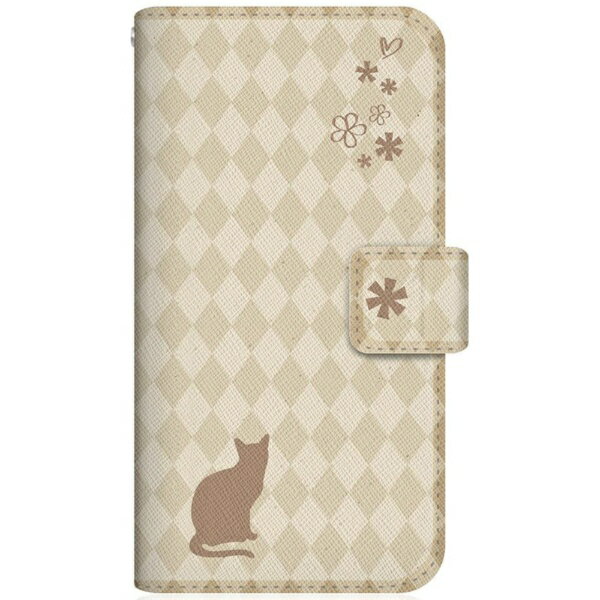 CaseMarket｜ケースマーケット NYAGO SH-M19 スリム手帳型ケース NYAGO ノート フレンチ フラワー ダイアリー キャット シルエット ダイヤ柄 & おすましだにゃん。 クリーム SH-M19-BNG2S2458-78