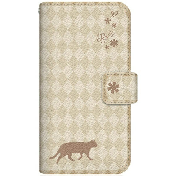 CaseMarket｜ケースマーケット NYAGO SH-M19 スリム手帳型ケース NYAGO ノート フレンチ フラワー ダイアリー キャット シルエット ダイヤ柄 & てくてくお散歩だにゃん クリーム SH-M19-BNG2S2462-78
