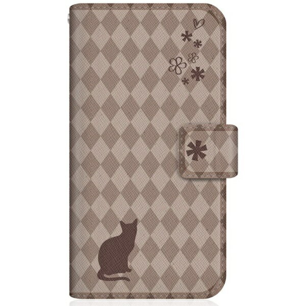 CaseMarket｜ケースマーケット NYAGO SCG14 スリム手帳型ケース NYAGO ノート フレンチ フラワー ダイアリー キャット シルエット ダイヤ柄 & おすましだにゃん。 チョコレート SCG14-BNG2S2459-78