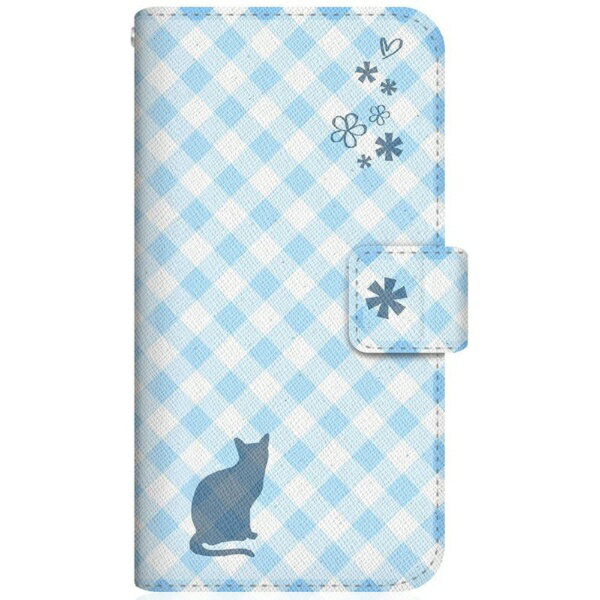CaseMarket｜ケースマーケット NYAGO SHG07 スリム手帳型ケース NYAGO ノート サマー フラワー ダイアリー キャット シルエット - ブルー チェッククロス柄 & おすましだにゃ SHG07-BNG2S2673-78