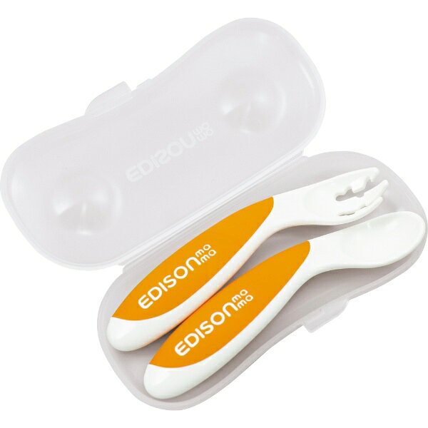 楽天ビック(ビックカメラ×楽天)のエジソン販売｜EDISON フォーク＆スプーンBaby 左手用 ケース付 オレンジ KJ280180｜アングル2