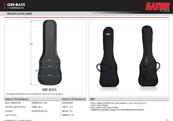 GATOR Cases｜ゲーターケース 楽器ケース GATOR CASE GBE-BASS
