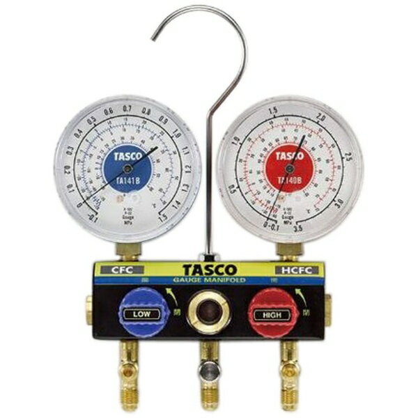 ●入数（個）： 1●R22、R12、R502用●ゲージ径： φ80●マニホールド（ゲージ取付ネジ/ホース接続ポート）： 1/8 NPT/1/4 フレア（TA120W）●連成計・圧力計（低圧側/高圧側）： -0.1〜1.5MPa（TA141B...