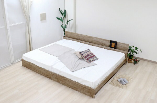 友澤木工｜TOMOZAWA 【フレーム&マットレス】Bred-cabinet棚コンセント付ベッド 片面ポケットコイルマット付（キング/セミシングル+セミシングル連結/ヴィンテージナチュラル） 友澤木工 585-90-K-172BDG【キャンセル・返品不可】 【代金引換配送不可】