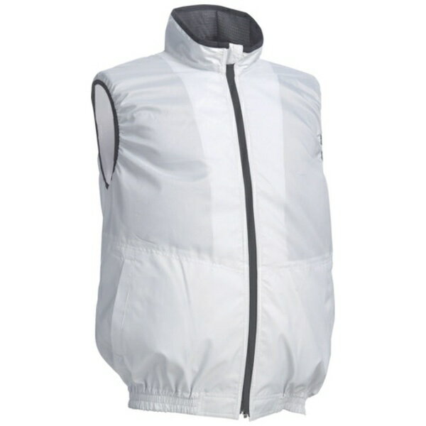 ■襟は通常のウエアよりも高いトールカラーを採用したことで、より上方へ風を送ることが可能になり、ヘルメット内部まで風を送り込めます。■肩口をゴム仕様にすることで隙間をなくし、ファンの風を漏れにくくします。■ウエア背面内側にメッシュを張ることにより、空洞ができ、スムーズな風の循環をアシストします。【仕様】・色： シルバー・胸囲（cm）： 150・肩幅（cm）： 61・着丈（cm）： 74・サイズ： 5L・ノーマルベストタイプ・YKKファスナー採用【材質／仕上】・ポリエステル100％【注意】・ファン、バッテリーは別売です。