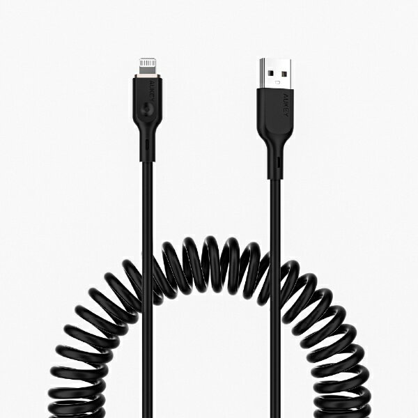 AUKEY｜オーキー 急速充電対応ケーブル Coiled Series [Type-A to Type-L] 1.5m コイル型 ブラック CB-AKL9-BK