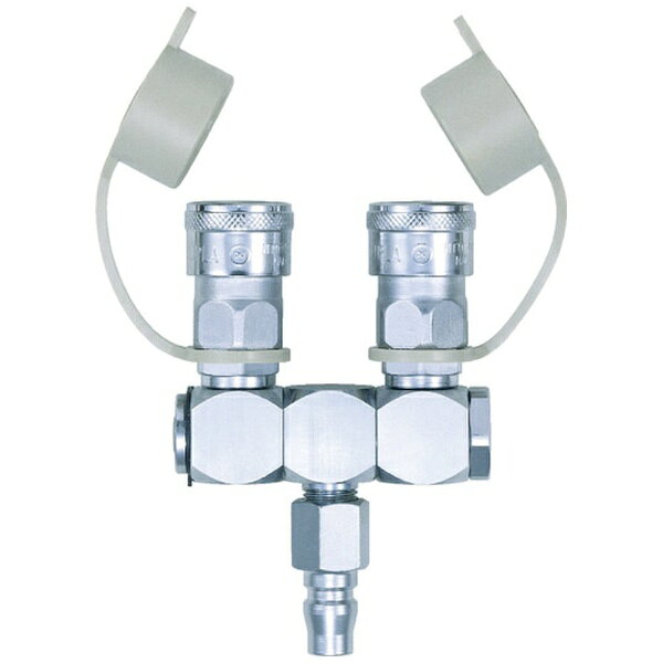 【仕様】・使用温度範囲：-20〜60℃・最高使用圧力(MPa)：1.5・分岐数：2・取入口：20PF・使用流体：空気【材質】・本体:真鍮（クロムメッキ）・カプラ:鋼鉄（クロムメッキ）・シールゴム:ニトリルゴム（NBR）