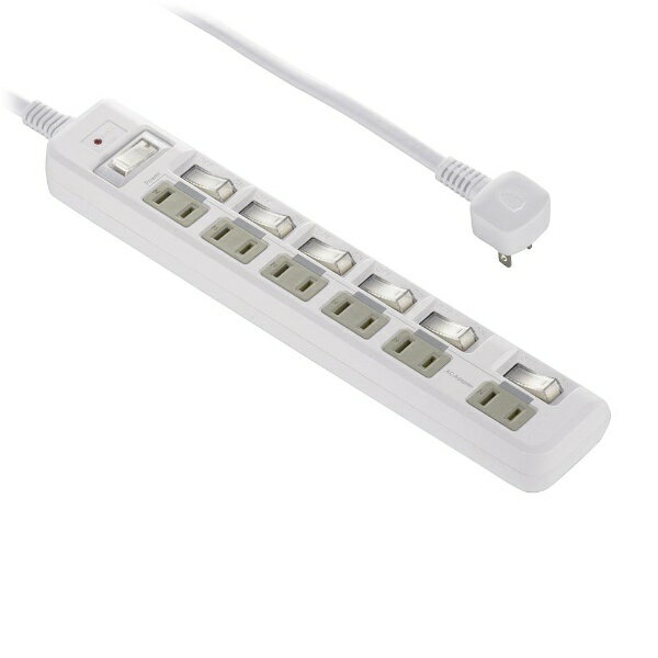 オーム電機｜OHM ELECTRIC 発煙ガード節電タップ 雷ガード ブレーカー付き 6個口 2m HS-T62BHL3-W [2.0m /6個口 /スイッチ付き（一括・個別混合）]のサムネイル