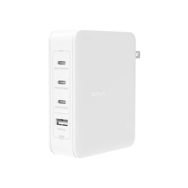 BELKIN｜ベルキン BELKIN 140W 4ポート GaN PD対応 急速AC充電器 ホワイト WCH014DQWH [4ポート /USB Power Delivery対応 /GaN(窒化ガリウム) 採用]