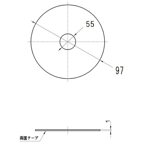 ■管の外径に密着するので、防虫の効果があります。【仕様】・高さ（mm）： 1・外径（mm）： 97・内径（mm）： 55・裏面接着テープ付き・適用管種例： 10Aポリエチレン管・10Aアルミ三層管・適用管外径許容範囲（mm）： 13〜15【材質／仕上】・EPDM【注意】・プレートと外周にすき間ができないように施工してください。