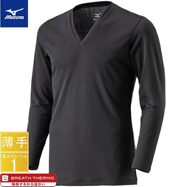 ミズノ｜mizuno メンズ ブレスサーモアンダーウエア 薄手 for Daily Vネック9分袖シャツ(LLサイズ/ブラック) C2JAA612 09【返品交換不可】