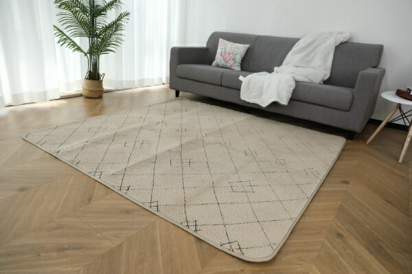 水野|Mizuno 綿調タッチ カチオン染めラグ パフ 180×180cm ベージュ