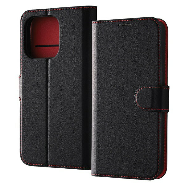 レイアウト|rayout iPhone 15 Pro(6.1インチ) Like standard 耐衝撃 手帳型レザーケース シンプル マグネット/ブラック/レッド RT-P42ELC1/BR