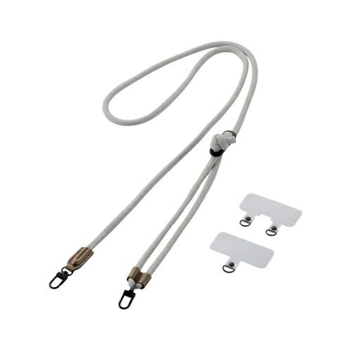 ELECOM｜エレコム スマホ ショルダー ストラップ 42〜78cm 長さ調整可 ストラップシート付 丸ひもタイプ 丸紐直径6mm 携帯ストラップ ストラップホルダー ネックストラップ 首掛け 肩掛け 斜め掛け 落下 盗難 紛失防止 ライトグレー P-STSDH2R06GYL