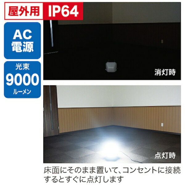 ■上向き・下向きどちらでも設置時の向きにより照射方向を選べます■屋外用（IP64）です■オプションのライトスタンドで高位置からの照射が可能■床面にそのまま置いて、コンセントに接続するとすぐに点灯します■オプション（別売）■ライトベーススタン...