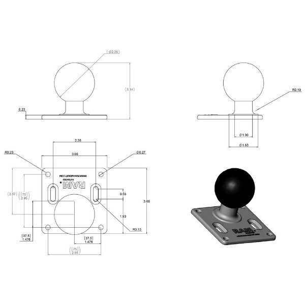 RAMMOUNTS�å��ޥ���� VESA�ץ졼��75x75mm 2.25������ܡ��� RAMMOUNTS RAM-D-2461U