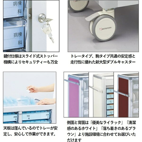 楽天ビック(ビックカメラ×楽天)のマツヨシ｜Matsuyoshi 与薬カート（駒タイプ） 鍵付 MY-NIKS24 （24床用） ブラウン｜アングル2
