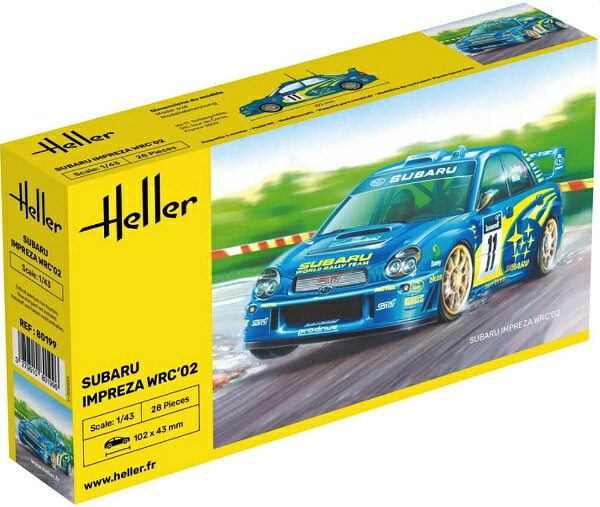 ラリーの傑作車を手頃な1/43スケールで楽しむ1/24でスバル・インプレッサWRCを再現パーツ点数28点。仕上がり全長102mm、幅43mmマーキングは2002年ツール・ド・コルスで優勝したペター・ソルベルグのカーナンバー11をデカールで再現