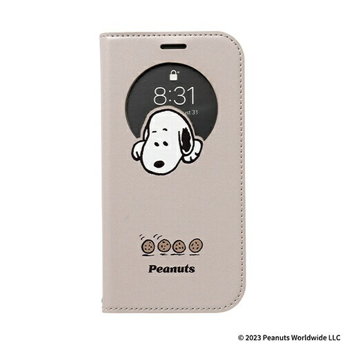 HAMEE｜ハミィ ［iPhone 15専用］PEANUTS/ピーナッツ CERTA フリップ窓付きダイアリーケース スヌーピー/ベージュ/クッキー 669-964958