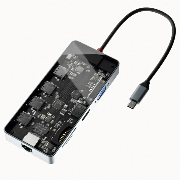 AREA｜エアリア ［USB-C オス→メス カードスロットx2 / HDMI / VGA / LAN / φ3.5mm / USB-Ax4 / USB-C] USB PD対応 100W ドッキングステーション SEE-THROUGH 6 シースルー SD-CMULTI01-B 