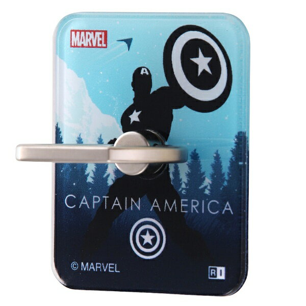 『マーベル』のデザインが施されたスマートフォン用リング。粘着強度が高いのでスマートフォンの操作中の落下を防止します。リングの角度を調整可能なので、縦でも横でも操作可能、スタンド機能としても利用できます。