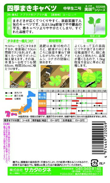 サカタのタネ｜SAKATA SEED CORPORATION 実咲 四季まきキャベツ 中早生二号 実咲 9...