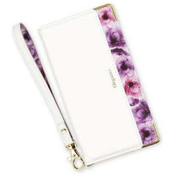 近通｜Kintsu Xperia Ace II 手帳型フラワーケース ストラップ付 Elegante ホワイト BL-XPAC201WH