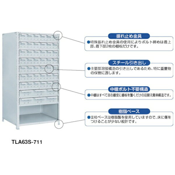 トラスコ中山|TRUSCO NAKAYAMA TRUSCO 軽量150型背引出付棚 900X450XH1200 実段7 TLA43S78 【メーカー直送・代金引換不可・時間指定・返品不可】