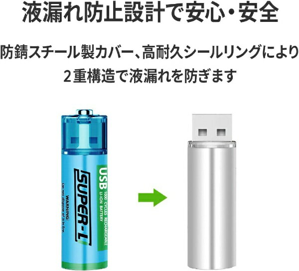 グローチャー｜GLOTURE 充電ケーブル不要でUSB端子を直接差し込むだけ　GeeUSBattery-Super　単3　4本入り 