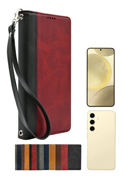 shizukawill｜シズカウィル Galaxy S24 手帳型 本革調 レザーケース レッド×ブラック SAGAS24BIRB