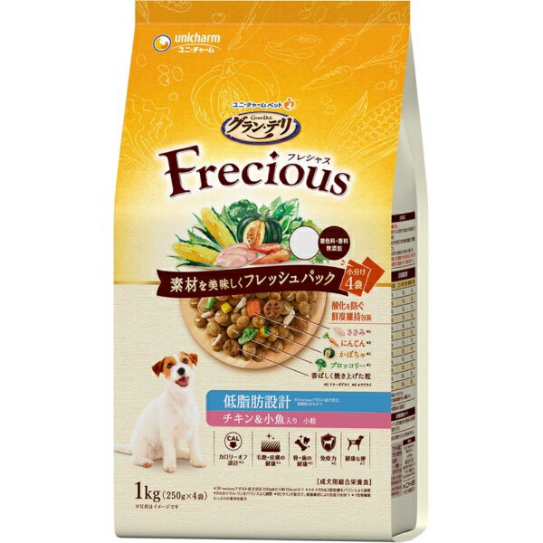ユニチャーム｜unicharm グラン・デリ Frecious（フレシャス）アダルト成犬用 低脂肪設計 チキン＆小魚入り 1kg（250g×4袋）
