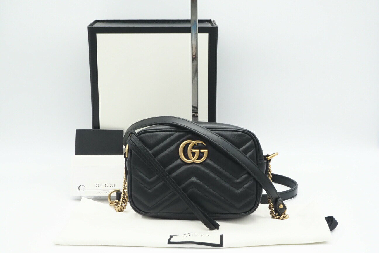 ☆安心の3大保証☆ Aランク ≪GUCCI グッチ/ショルダーバッグ≫ 448065 GGマーモント キルティング ミニバッグ ブラック 極美品 送料無料【中古】