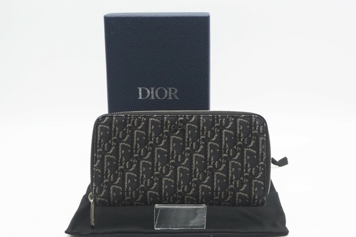 ☆安心の3大保証☆ ABランク ≪Dior ディオール/ラウンドファスナー長財布≫ 2ESBC252YSE オブリーグ ジャガード ロングジップウォレット 送料無料【中古】